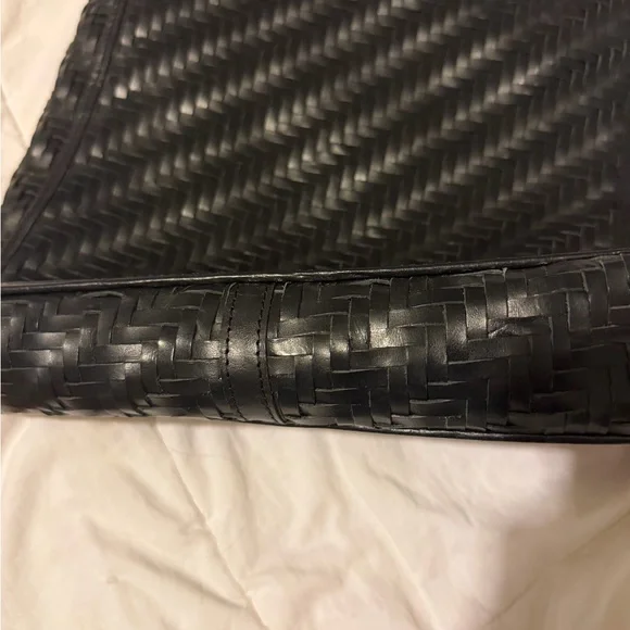 Handmade by artisans Black LEATHER Woven Tote Bag BEMBIEN - Picture 6 of 7